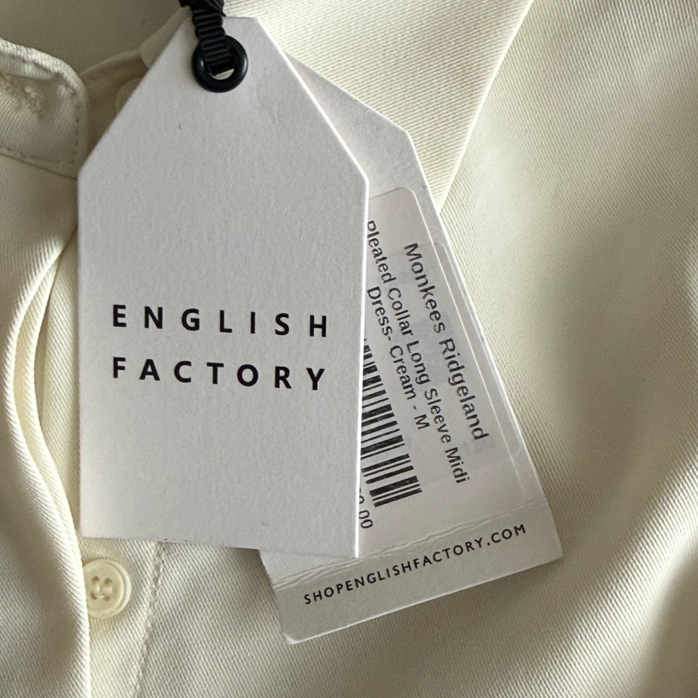 English Factory Pleated Collared Long Sleeve Midi Dress Sz M Cream Quiet Luxury - Picture 10 of 14